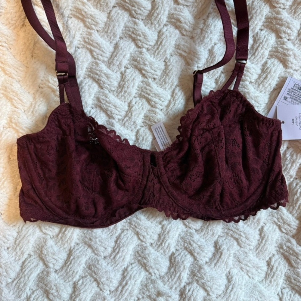 Auden Women Berry Red Lace Unlined Comfort Wire Balconette Bra 34C